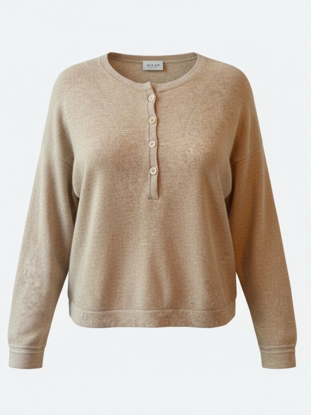 Wrap London Cashmere Blend Button-Front Crew Neck Sweater